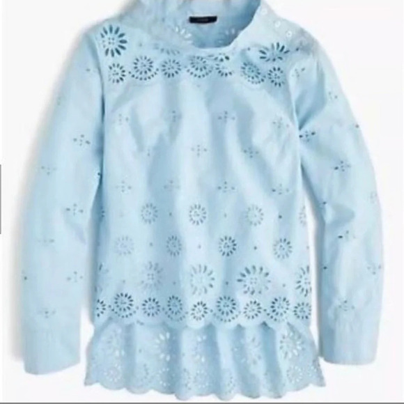 J. CREW Funnelneck Cotton Scalloped Edge Embroidered Tunic Shirt - Picture 1 of 13